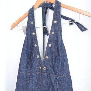 Fubu Collection Vintage Halter Neck Denim Flare Jumpsuit Sz 8